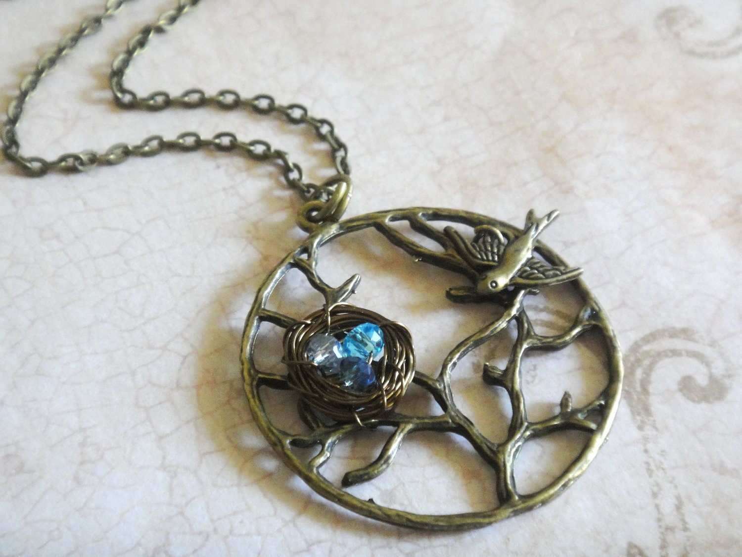 Tree of Life Necklace with Sparrow and Bird's Nest