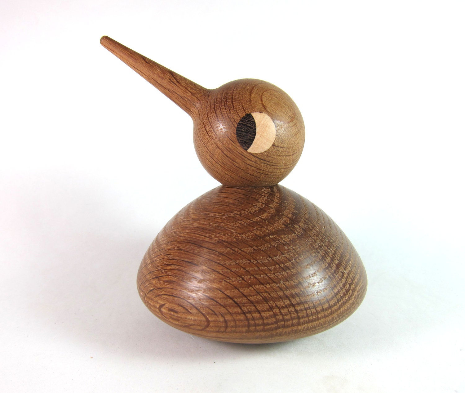 Vintage Mid Century Modern Danish Carved Inlay Articulated Bird Figure in Teak