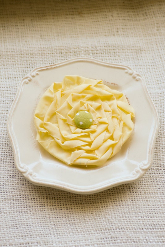RUTH CLIP- Yellow rosette shabby chic hair clip