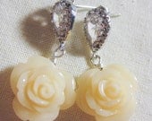 Cream Earrings, Ivory Earrings, Rose Earrings, Cubic Zirconia Earrings, Crystal Earrings, Bridal Earrings, Bridsmaids Earrings