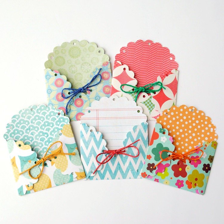 Scalloped ENVELOPES or JOURNALING POCKETS tied with Twine - 5 count