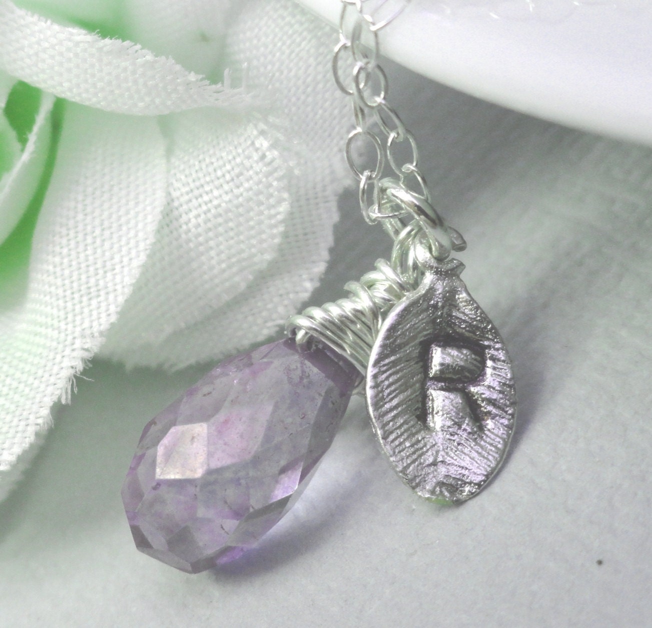 Mystic Blue Quartz Necklace Sterling Silver Monogrammed Initial Of Your Choice Special Gift Bridal Party