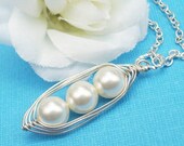 Three Peas In A Pod Pendant Necklace Cream Swarovski Pearls - Or Choose your Color