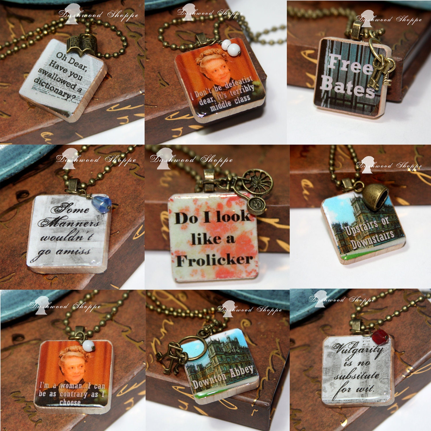 SALE--Downton Abbey favorite quote necklace tile--9 choices