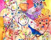 Giclée - Orange Purple, Blue Prism Abstract Woman Watercolor Painting Archival Print, Firedrill, 8.5 in. x 11 in.