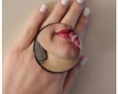 Mirror Cocktail Ring Ceramic - big bold handmade novelty ring - EGO - 2.4 inch