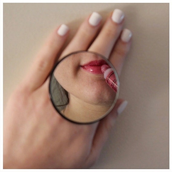 Mirror Cocktail Ring Ceramic - big bold handmade novelty ring - EGO - 2.4 inch
