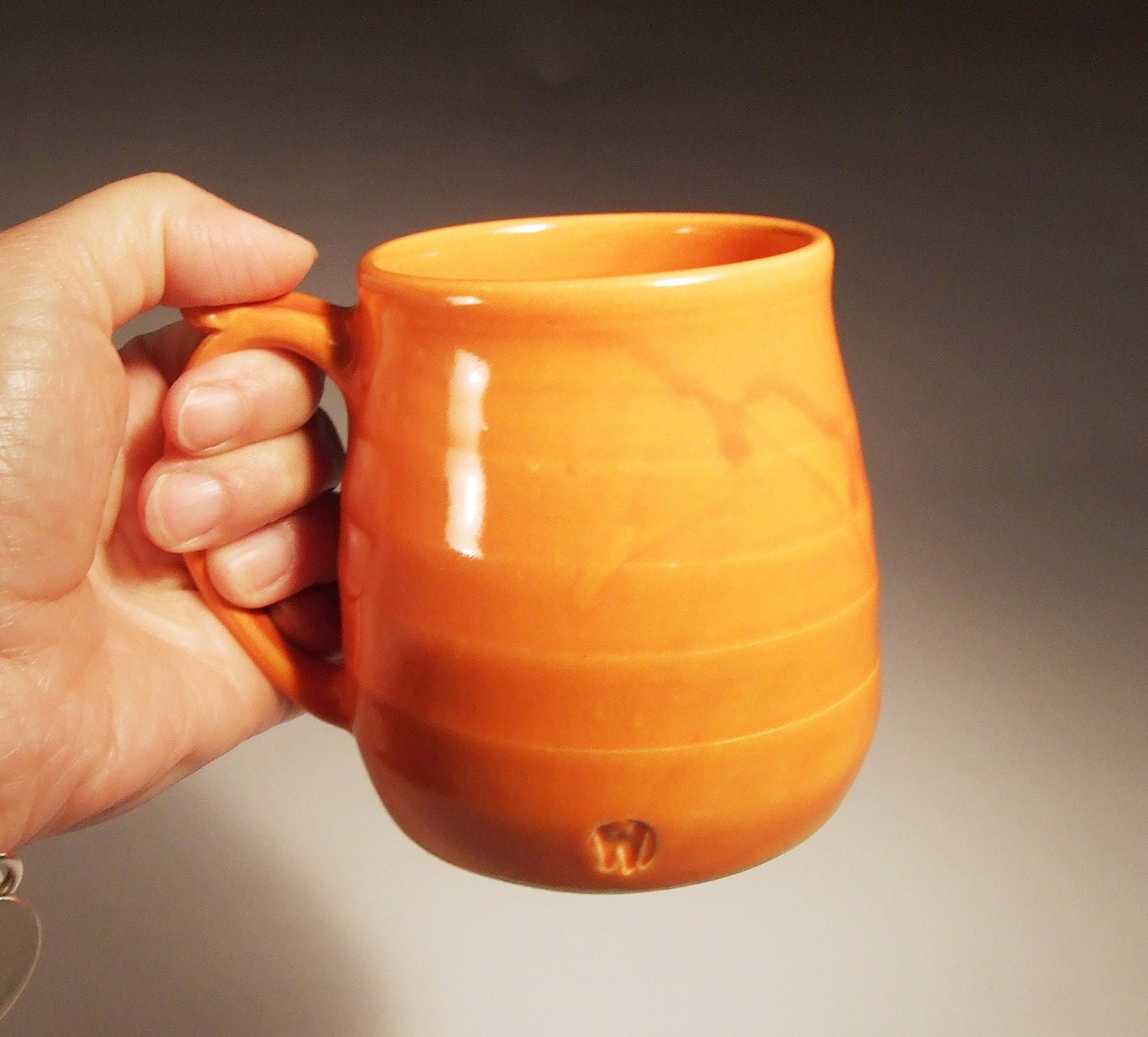 Wheel Thrown Mug with Spiral in Tangerine Tango Orange Glaze