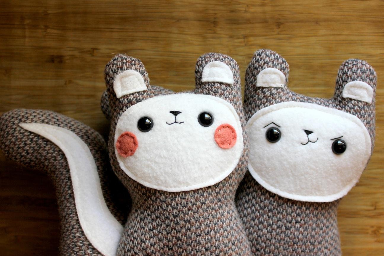 handmade plush squirrels, Bon Bon and Belchick pair - Made to Order