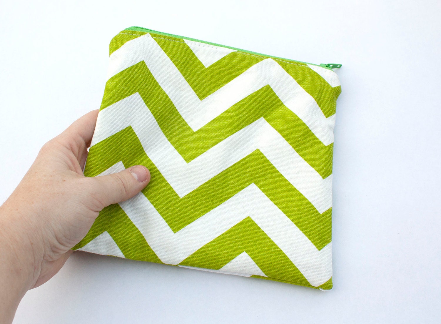 green chevron zipper pouch // mini cosmetic bag // canvas gadget case