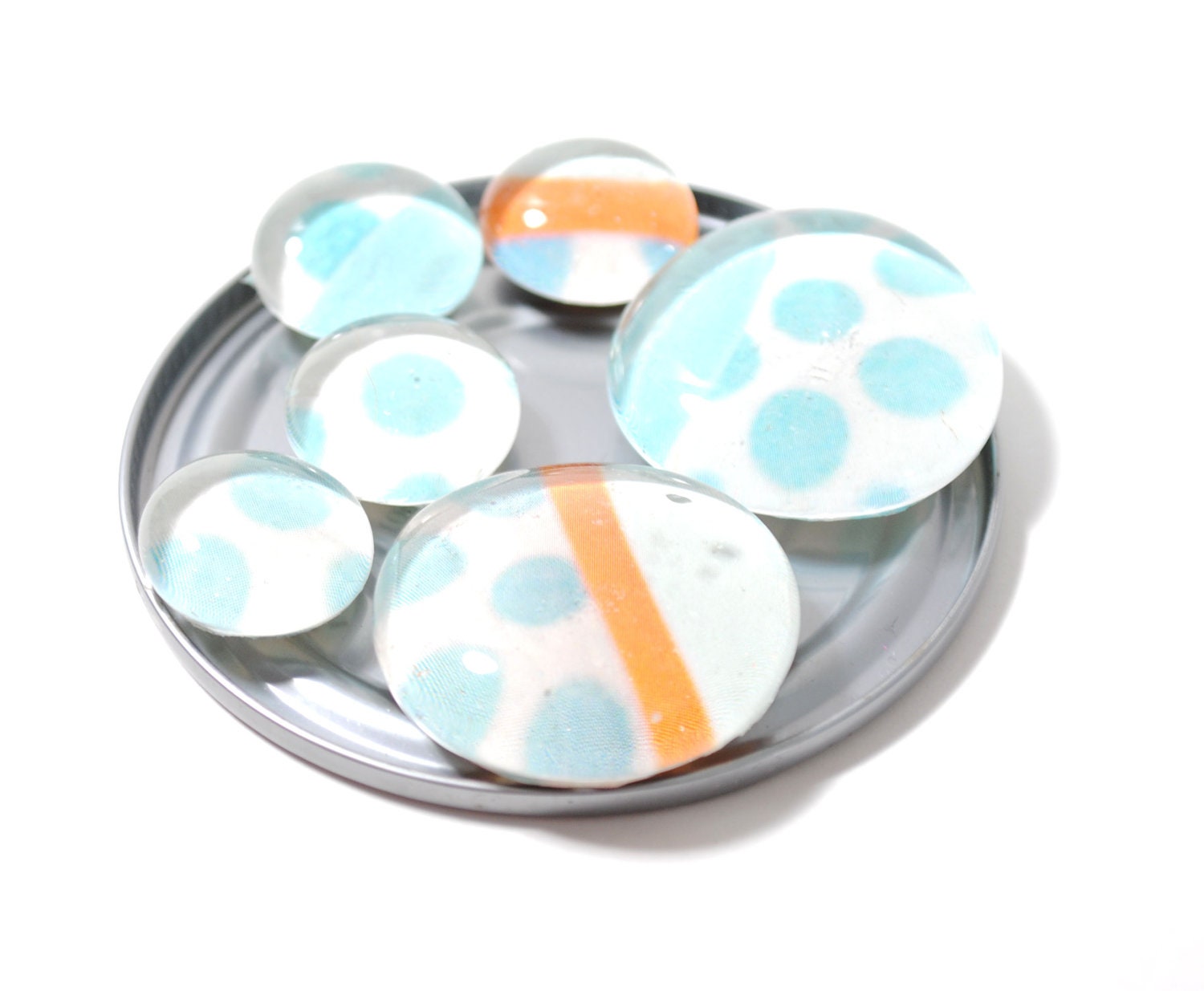 blue and orange magnet set - made from recycled magazines, stocking stuffer