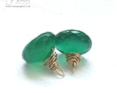 Emerald Green Onyx Faceted Onion Briolette Drops Matched Set of 2 Wirewrapped Stone Charm Drops for Earrings (1 PAIR) Gold or Silver