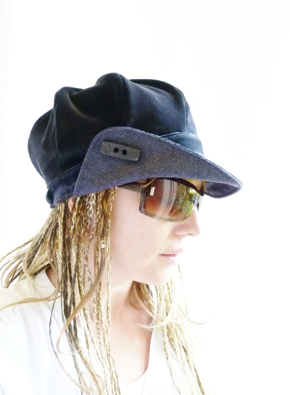 Newsboy cap - Midnight Blue velvet/tweed - womens hat, womens cap