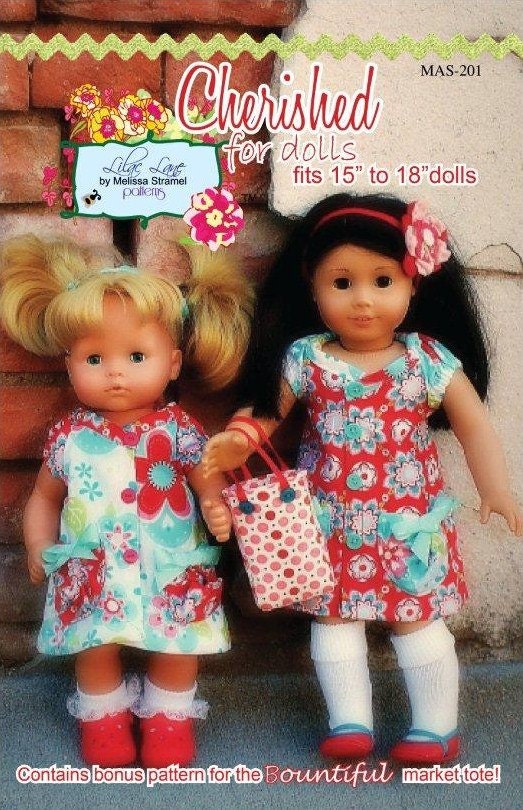 Cherished for Dolls Dress Pattern for American Girl and Bitty Baby 15" 18" dolls