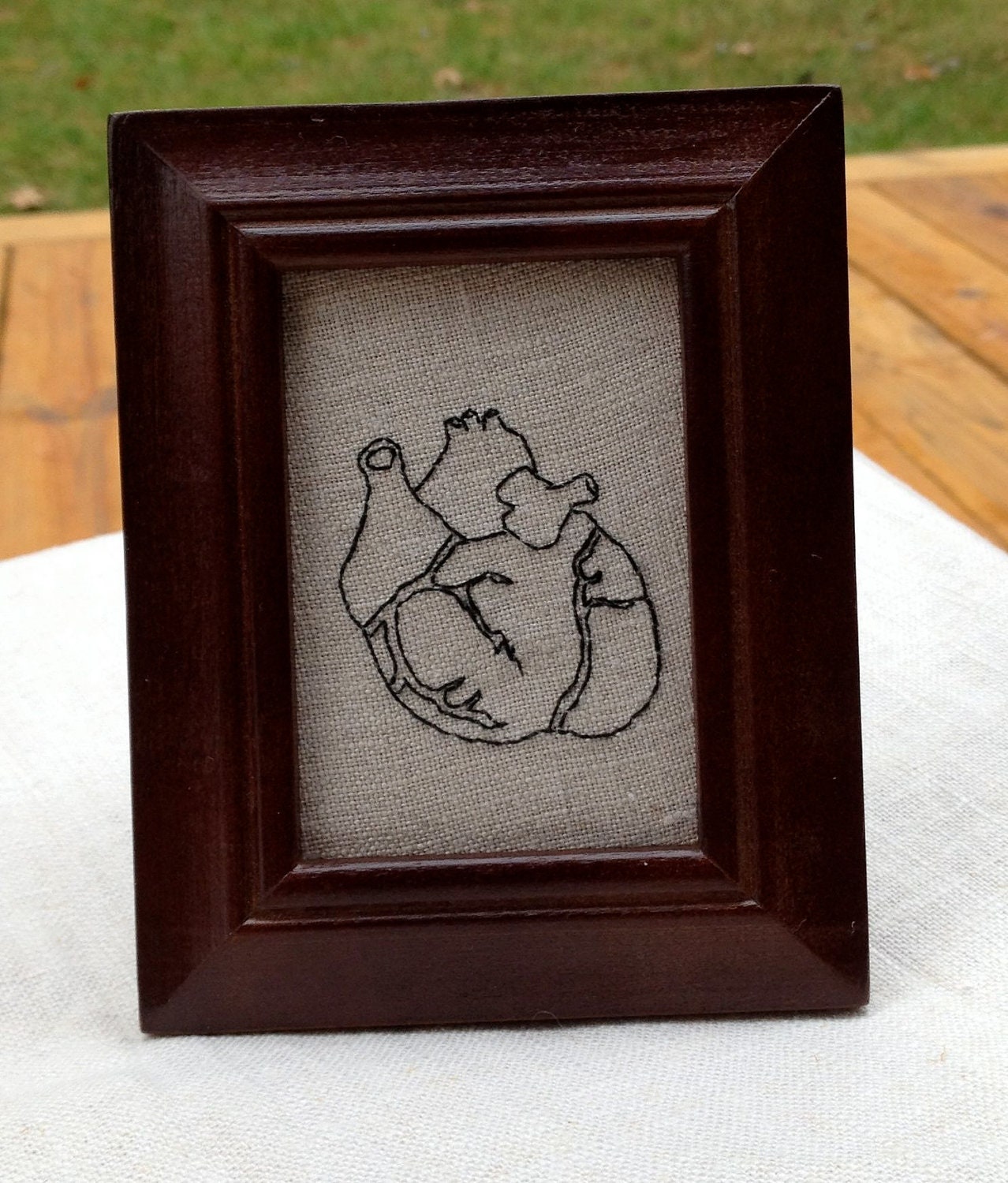 Anatomical heart hand embroidery