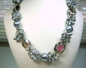 Bold Silver Pearls Silver Crystals Necklace Bride Bridesmaid Mother of Bride Wedding Jewelry