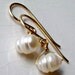 Baroque white freshwater pearl earrings - June birthstone - gold filled handmade gemstone wire wrapped jewelry - Spring fashion