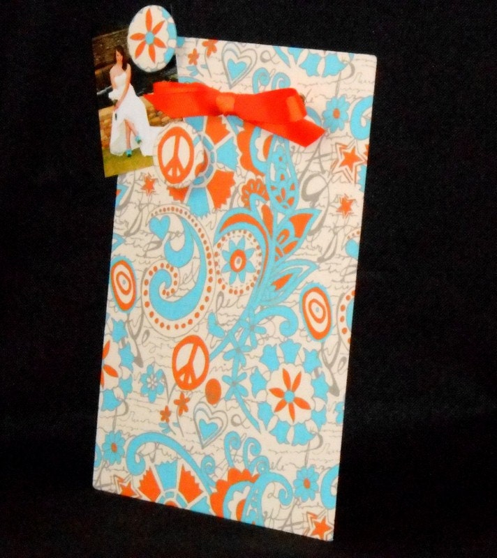 MAGNETIC BOARD - Magnet Board - Hippie Chicks Mandarin Orange fabric