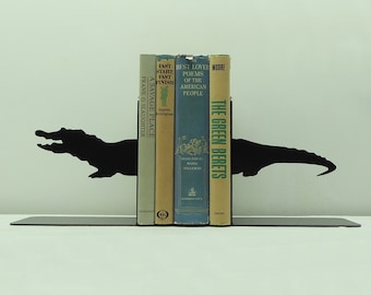 Alligator or Crocodile Metal Art Bookends - Free USA Shipping