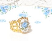 Gold Adjustable Rose Cameo Ring