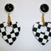 Vintage Checkered Black and White Nautical Heart Earrings DEADSTOCK
