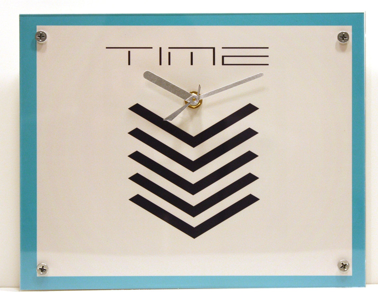 Modern Geometric Wall Clock : Blue Green Teal White and Black Back to School Clock