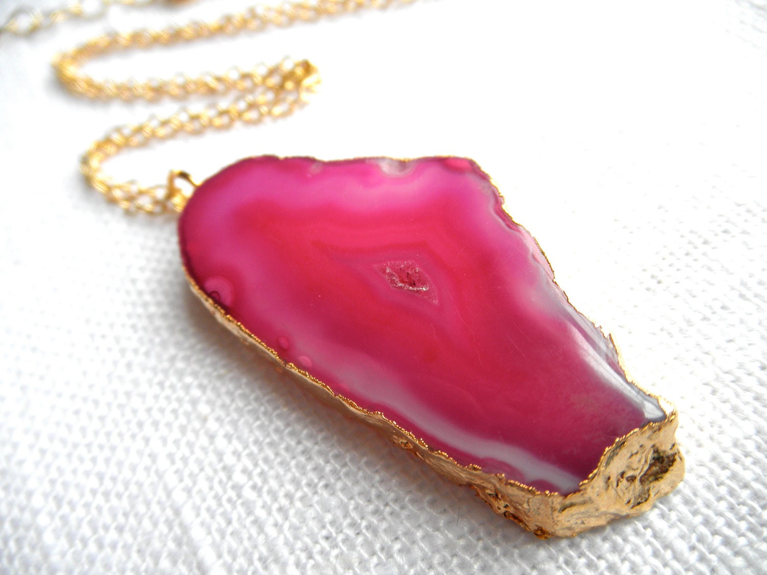 Bright Pink agate necklace - gold necklace - pink necklace - agate necklace - ONE OF A KIND