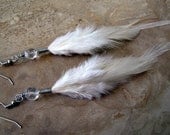 White Feather Earrings - Beaded Crystal Feather Earrings - Summer Snows