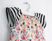 Geometric Toddler Fun Tunic / Stripes and Triangles / Pink and Yellow / 6 months, 12 months, 2t, 3t, 4t, 5t, 6Y, by PerryFinalia