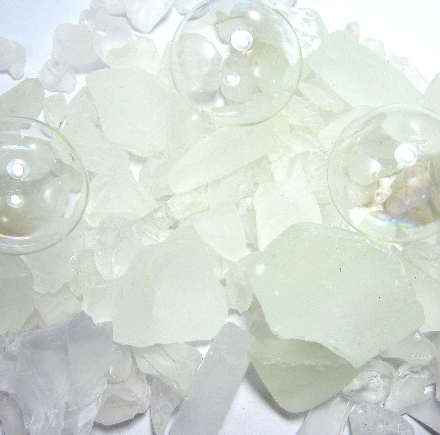 Beach Decor Sea Glass - 2 lb. Beach Glass in Clear Ice -  2 POUNDS