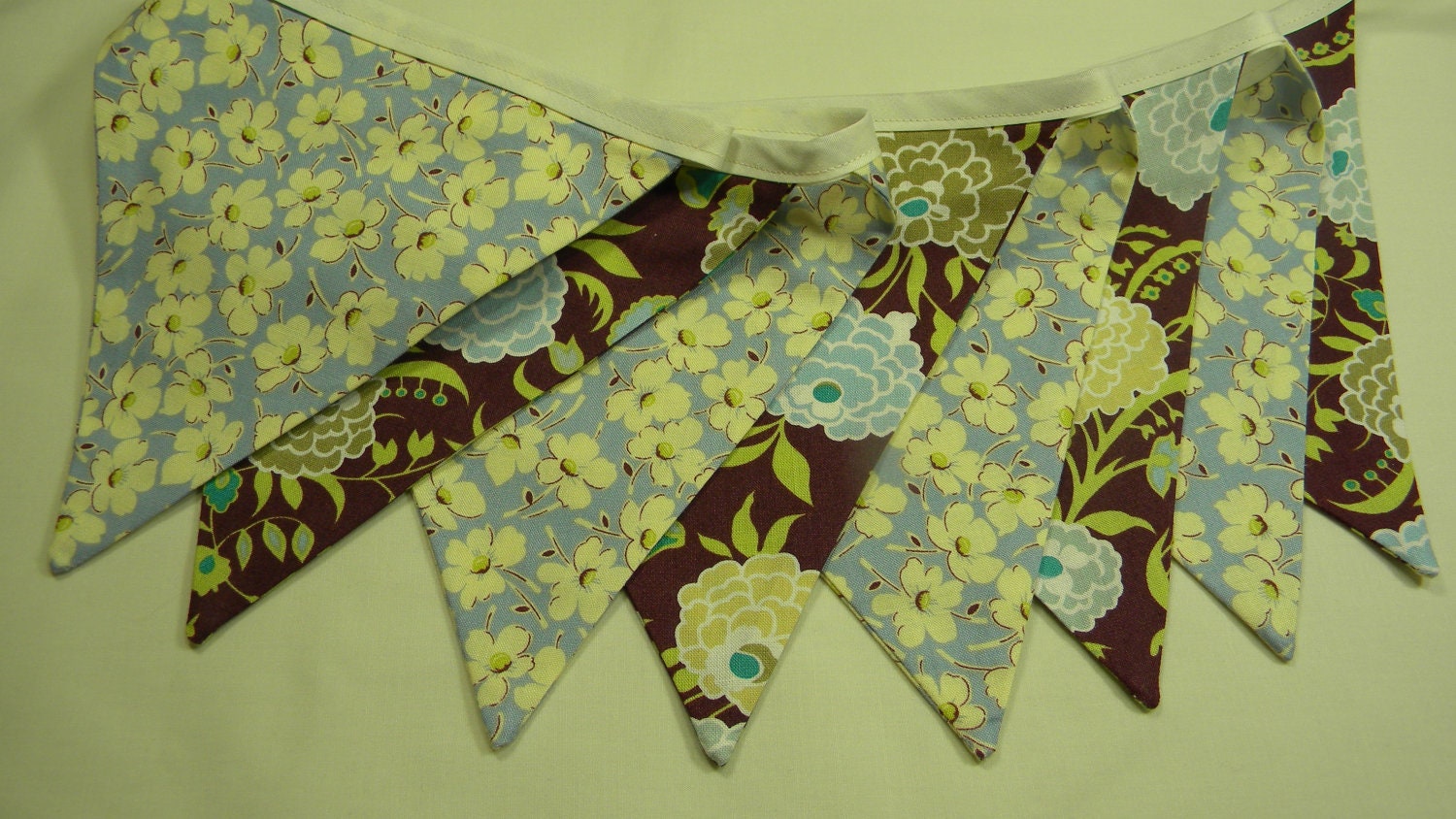 Free US Shipping/Brown and Blue Floral Fabric Banner/Banner/Fabric Flags/Photo Prop/Birthday Party/Nursery Decor/Home Decor Banner