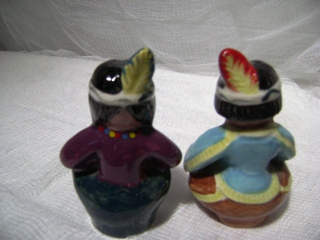 RESERVED For PAULY Vintage Salt and Pepper Shakers, Native American Indian, Boy and Girl Drummers, Japan, 50s, 60s, Kitschy Souvenir