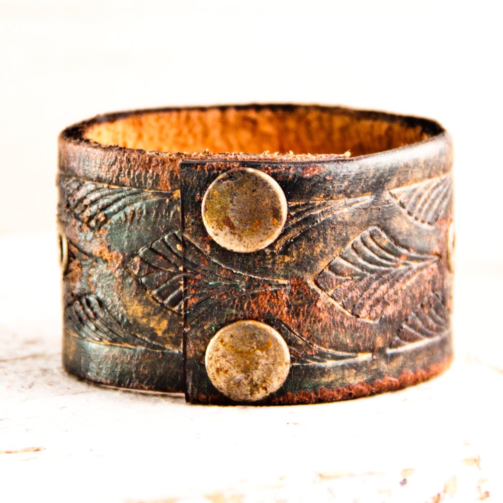 SALE Leather Cuffs Bracelets Vintage Handmade Upcycled Jewelry - CLEARANCE