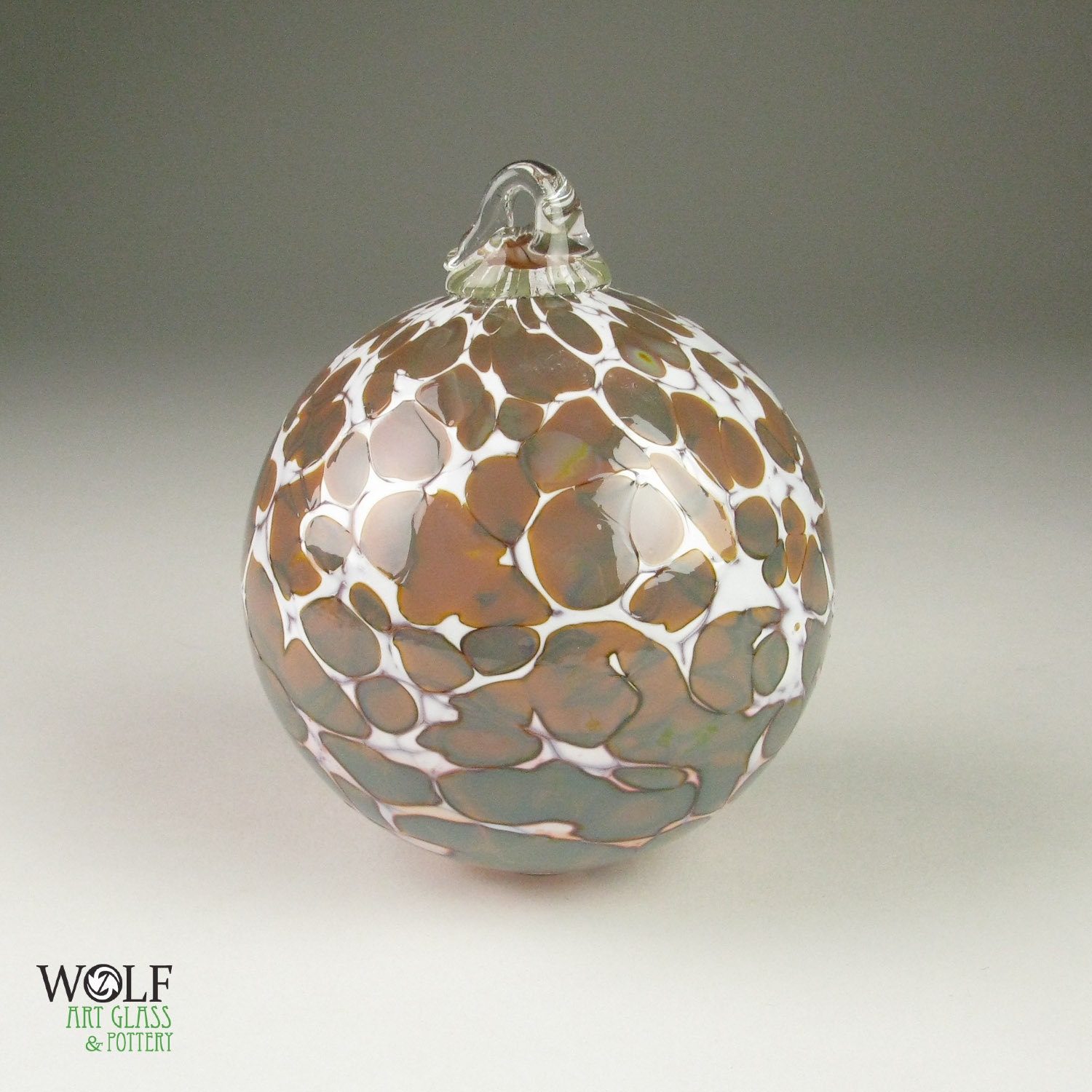 Blown Glass Holiday Ornament Suncatcher Ball Amber Ombre White Speckle