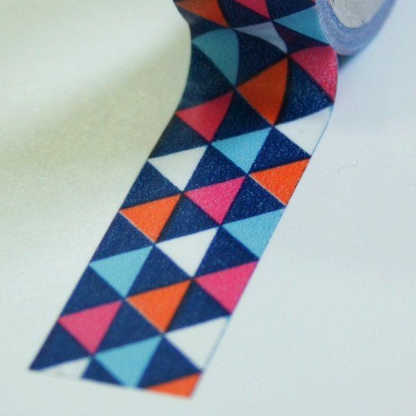 Washi Tape Set - 15mm - Navy Orange Pink Triangles - Washi Tape No. 573