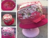 Vintage 50-60's  raspberry fields decorative cloche style hat VLV pinup bombshell