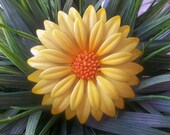 Vintage Yellow And Orange Enamel Flower Brooch, Spring Summer, Glee, Mad Men Style