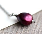 Plum Pearl Necklace - June Birthstone Large Pearl Necklace on Sterling Silver Chain - Single Pearl Pendant