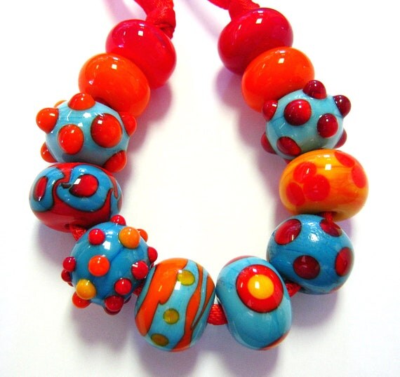 Handmade Mexican Lampwork Beads in Tropical ColorsColorful Beads for