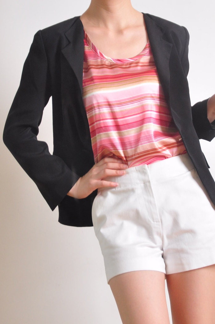 Luxury Pure Silk Black Women Pockets Suit Blazer Jacket