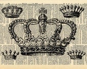 Vintage Dictionary Print - Royal Crowns - Antique Book Print - Elegant Victorian Home Decor - Altered Book Art Prints