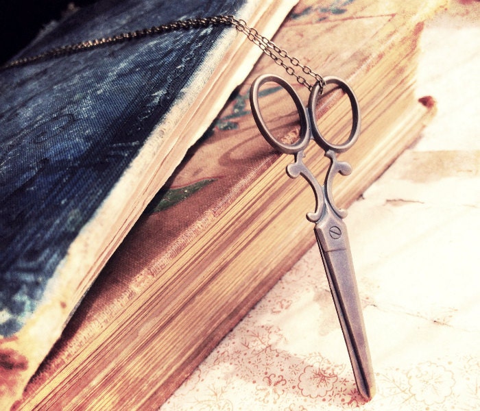 Vintage Scissors Necklace - Whimsical Cute Jewelery - Elegant Antique Scissors - Steampunk Victorian Jewelry - Sewing Charm Crafting Pendan - missquitecontrary
