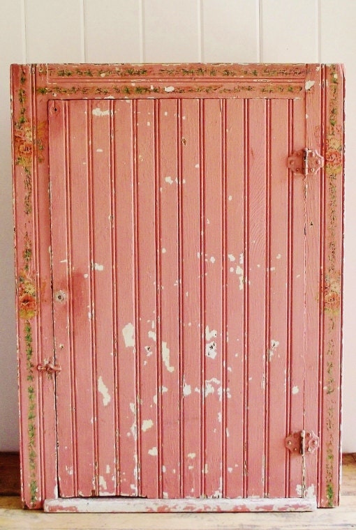 RESERVED Vintage Beadboard Cabinet Chippy Pink Paint