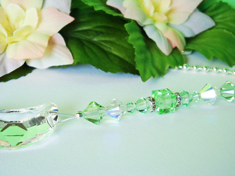 Crystal Ceiling Fan Pull Chain Swarovski Lt. Green Crystals Crescent Moon Light Pulls Green Room Decor