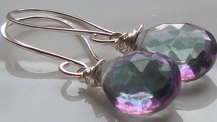 Dangle Earrings Rainbow Mystic Topaz Earrings, Rainbow Mystic Topaz Sterling Silver Wire Wrapped Earrings