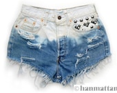 ALL SIZES "TRIBE" Vintage Levi high-waisted denim shorts blue ombre dip dye aztec navajo studded