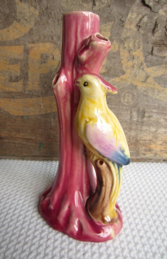 Vintage Golden Bird on Tree Ceramic Bud Vase