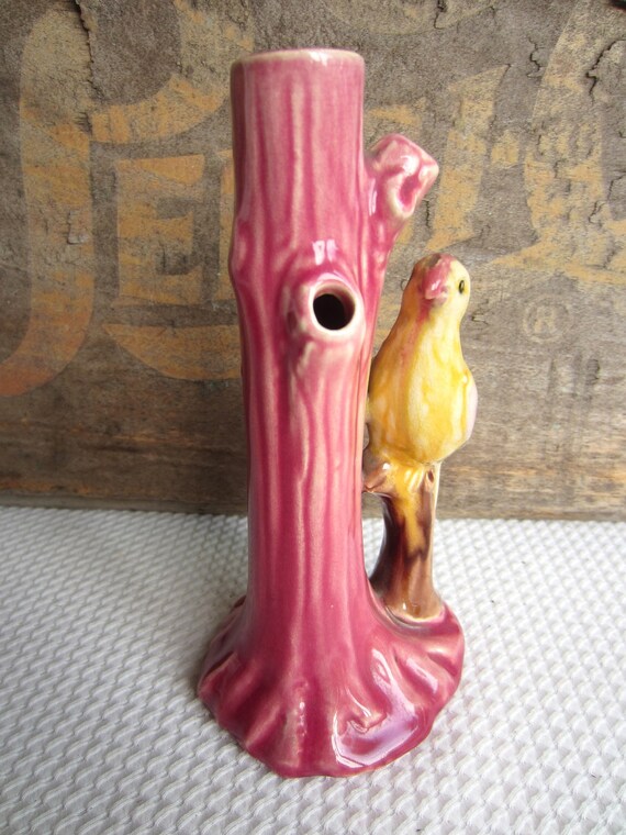 Vintage Golden Bird on Tree Ceramic Bud Vase