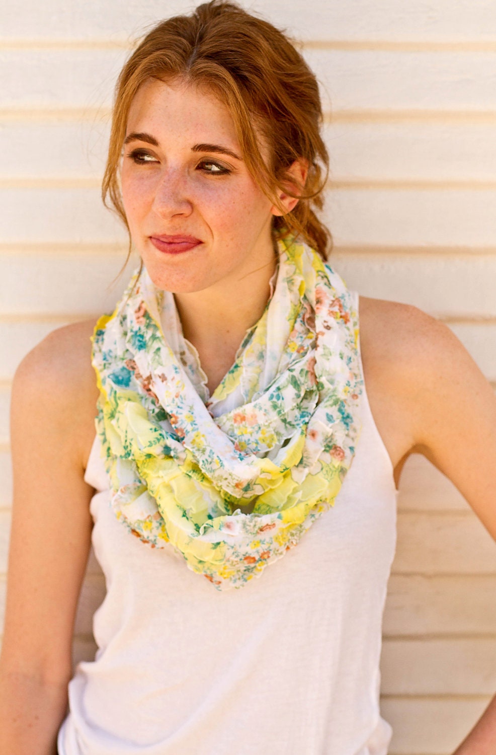 Infinity Ruffle Scarf Floral Yellow