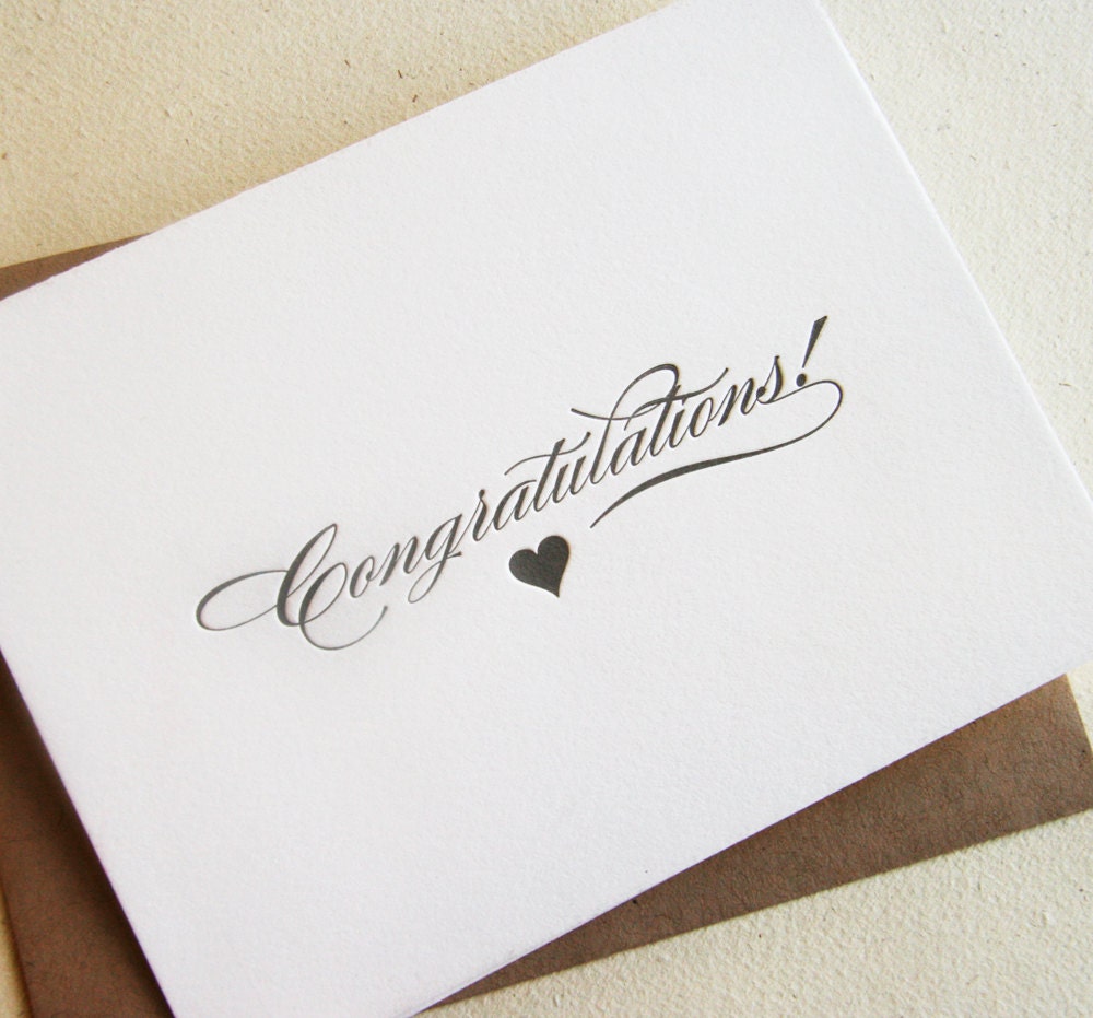 Letterpress Congratulations Card - Grey Heart